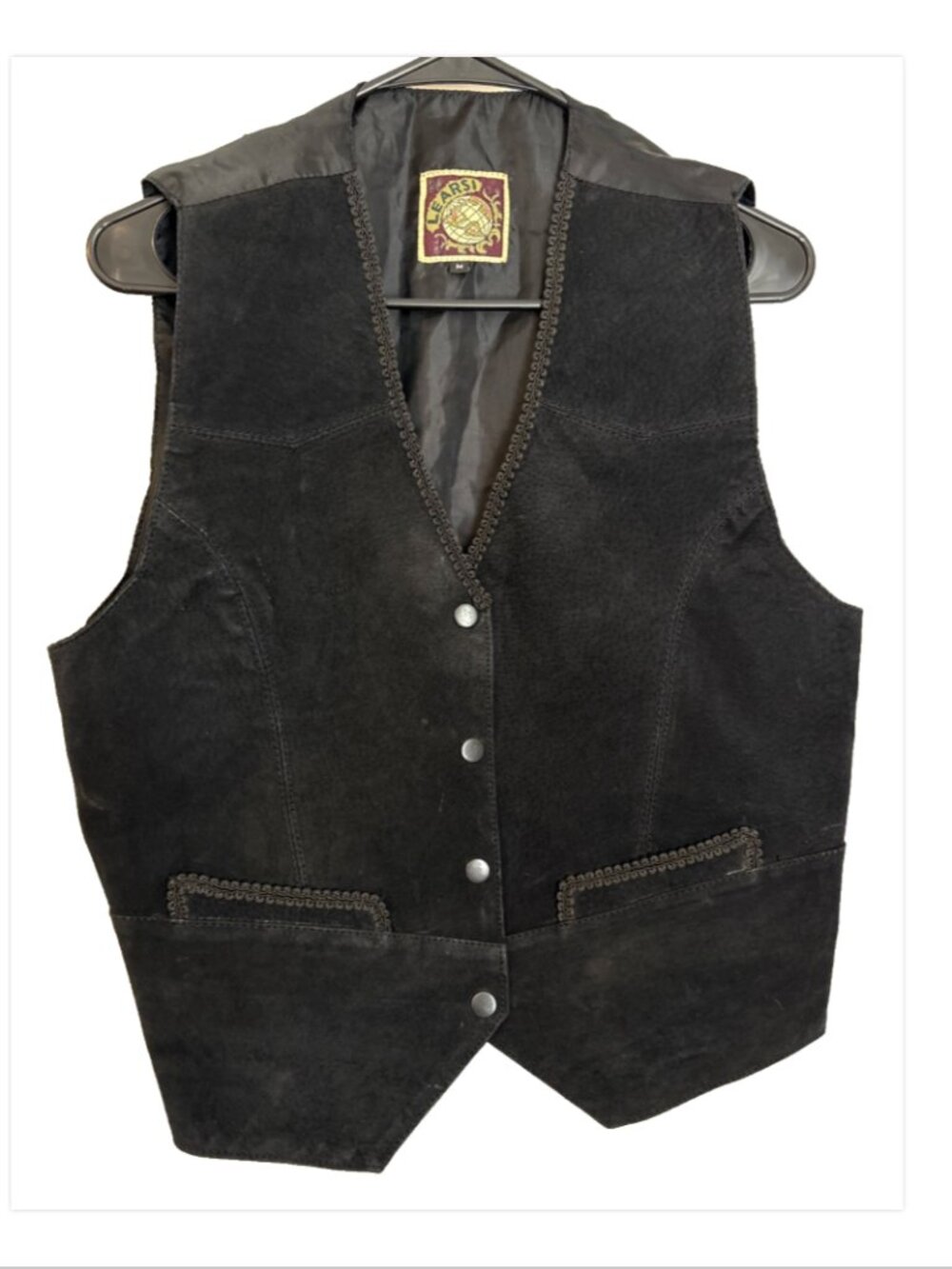 Learsi Vintage Black Western Biker Leather Suede Men’s Vest Size M